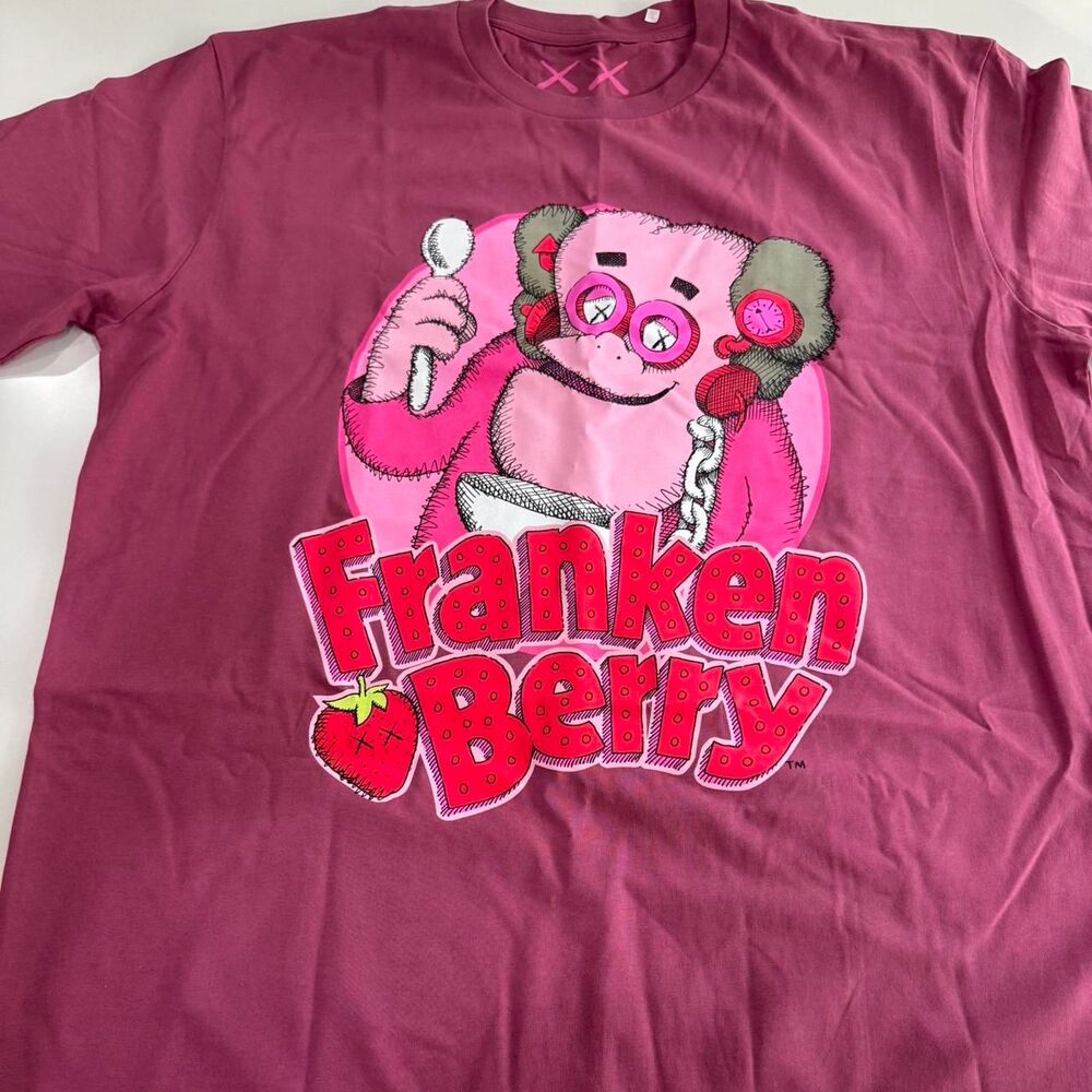 Kaws Men's Pink and Burgundy T-shirt